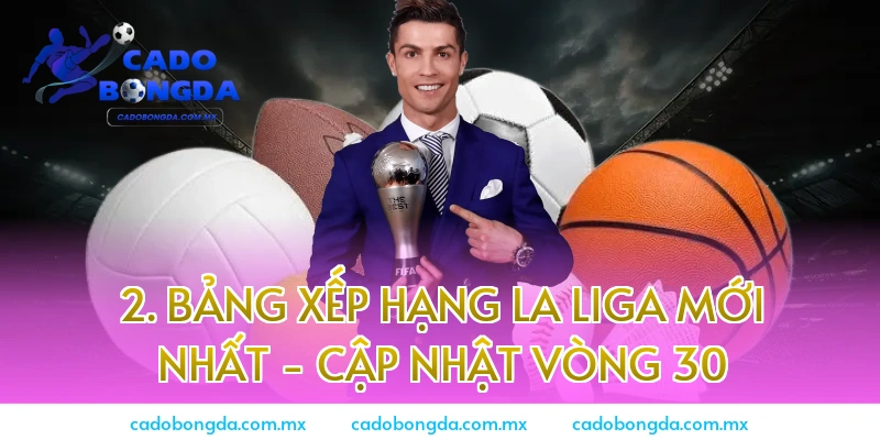 2. Bảng xếp hạng La Liga mới nhất - Cập nhật vòng 30
